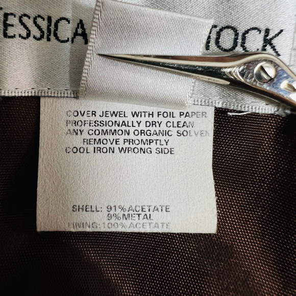 Jessica McClintock Brown V‎ Neck Ruffle Hem Rhinestone Dress Size 12 - Picture 11 of 12